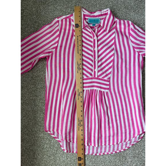Southern Frock Linen Tunic Long Sleeves Pink White Striped Beachy Coastal Medium - Picture 9 of 10